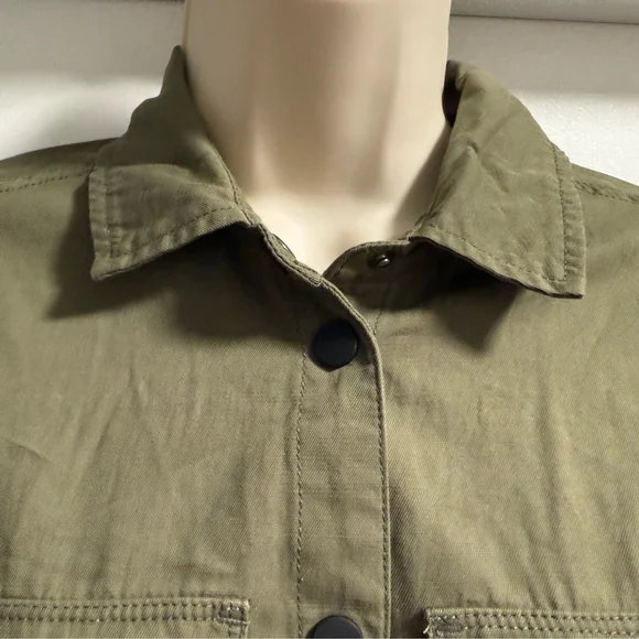 Malibu Bum Army Green Shacket Small Button-Up Utility Layering Top - Picture 8 of 16